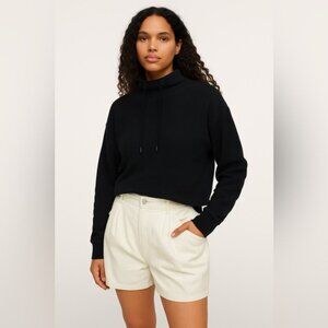 ZARA Ribbed Funnel Neck Pullover Sweatshirt Black Size L (Missing String)